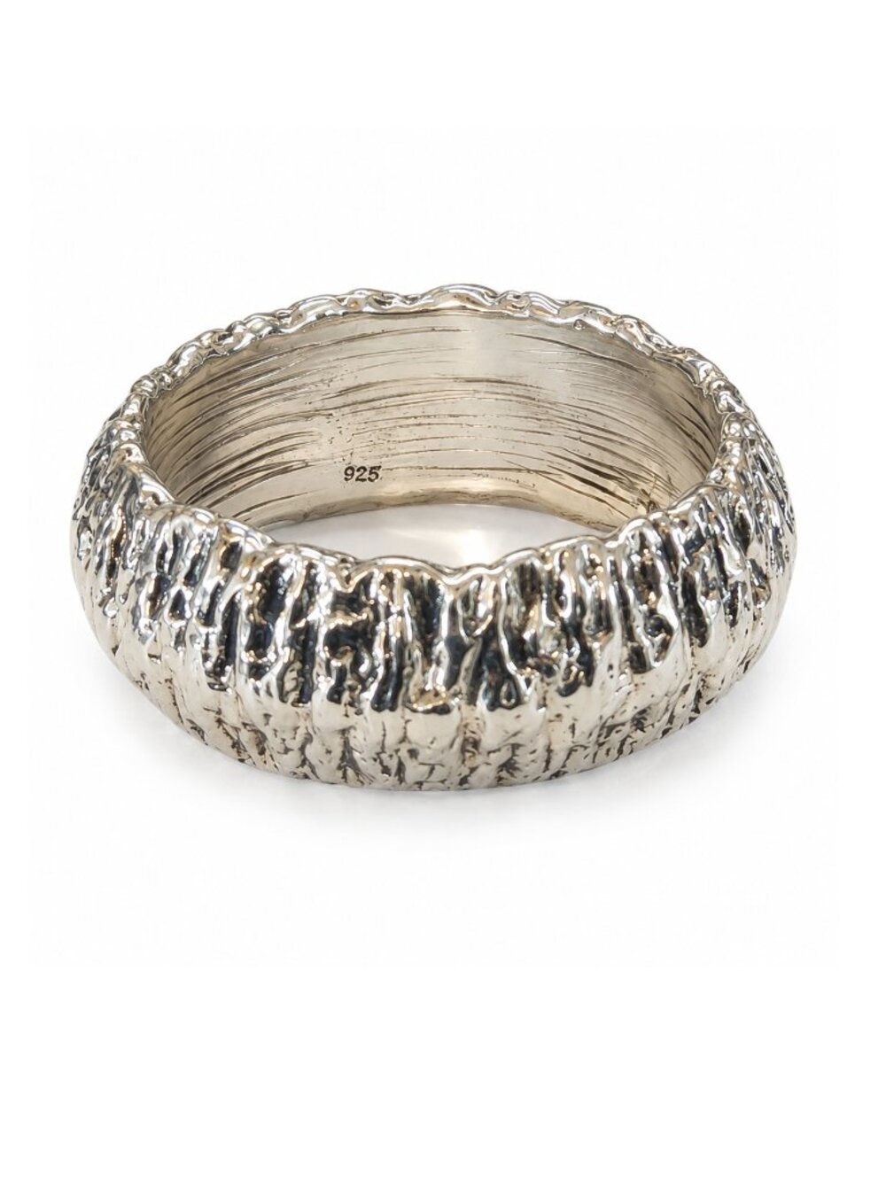 925 Sterling Silver Electroform Wide Textured Bangle Bracelet 30mm